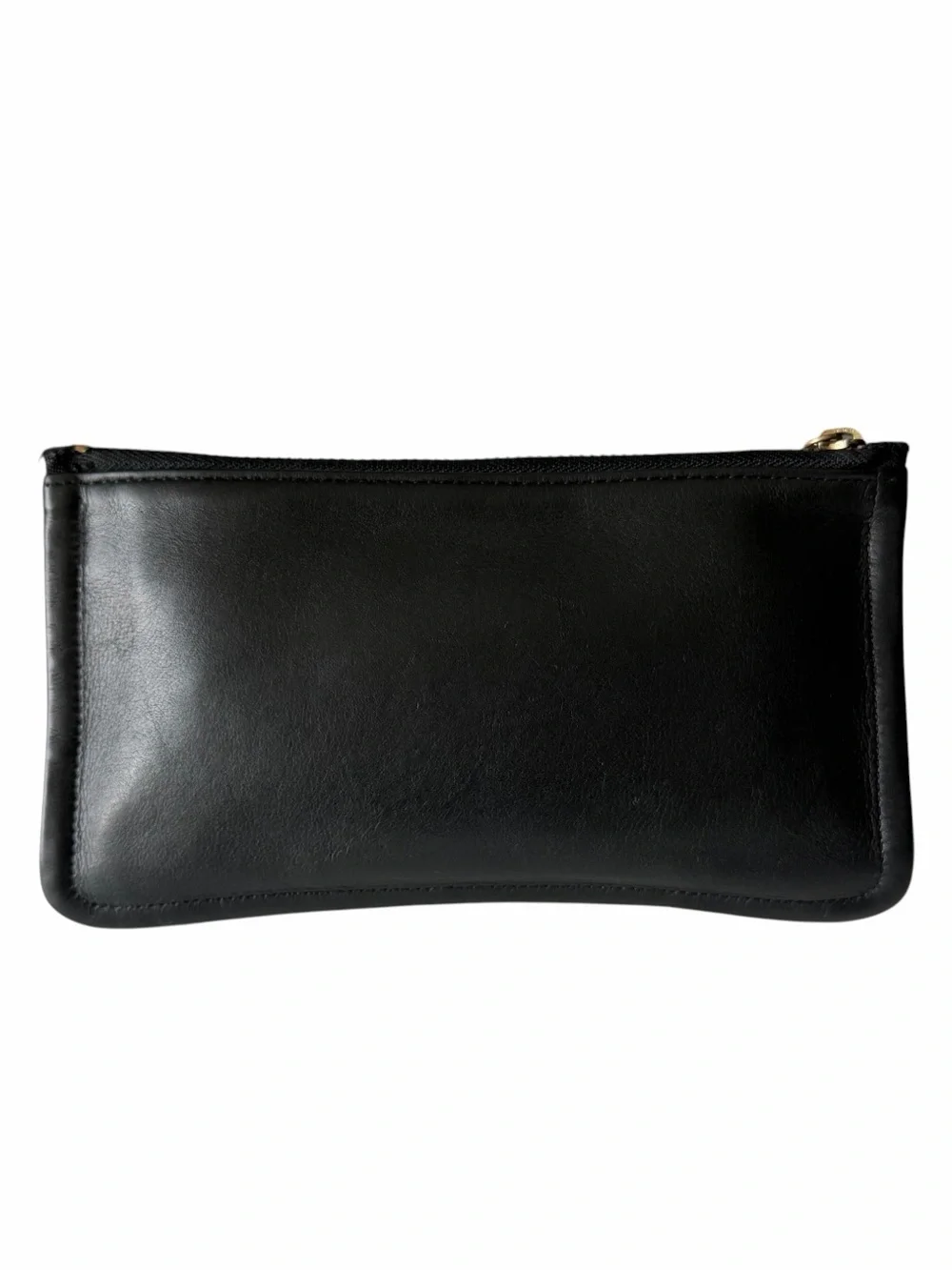 Vintage Coach 7170 Skinny Case Black Leather Striped Lining Zip Pouch
